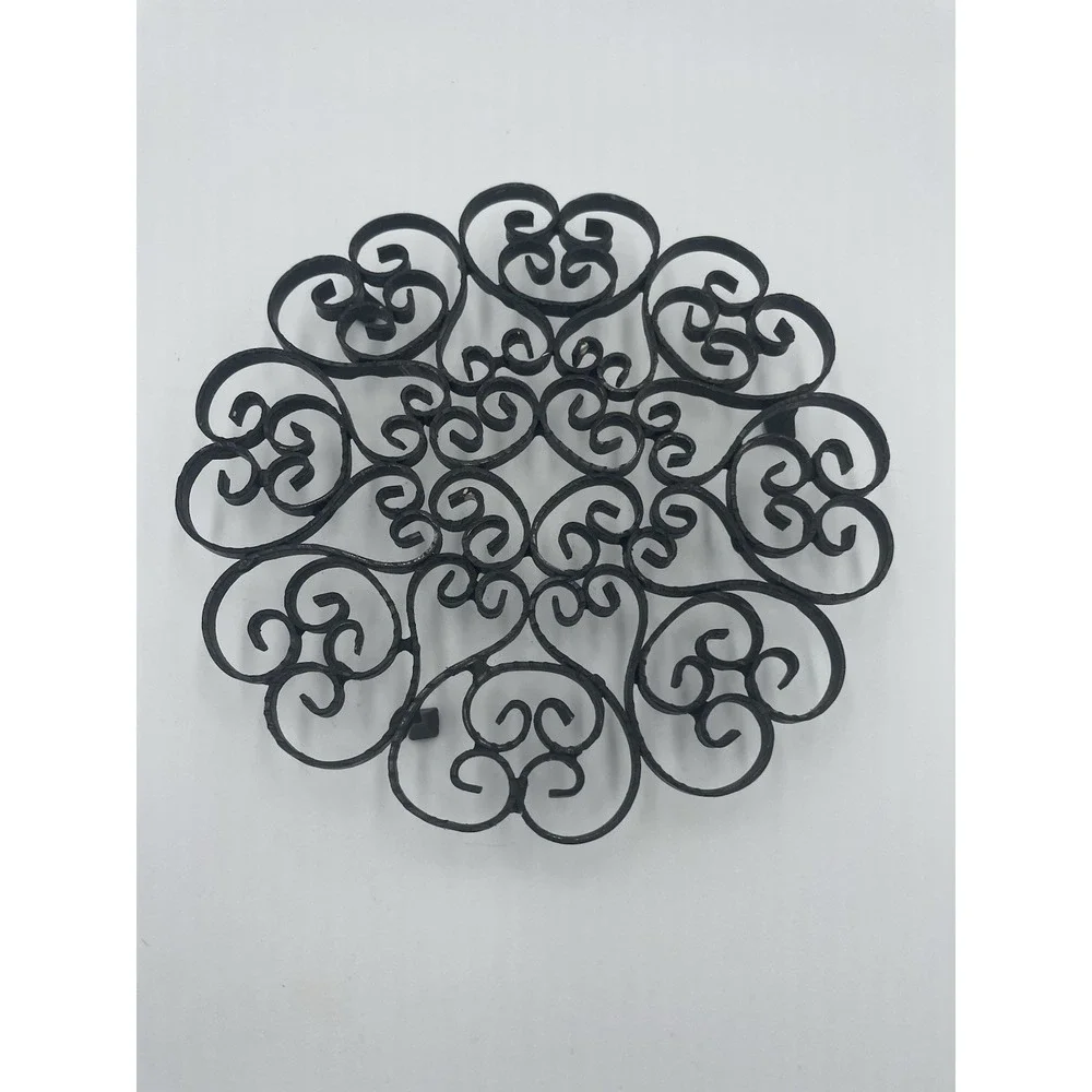 Vintage Footed Scroll Wrought Iron Black Trivet Hot Pad Or Riser for Plant Stand